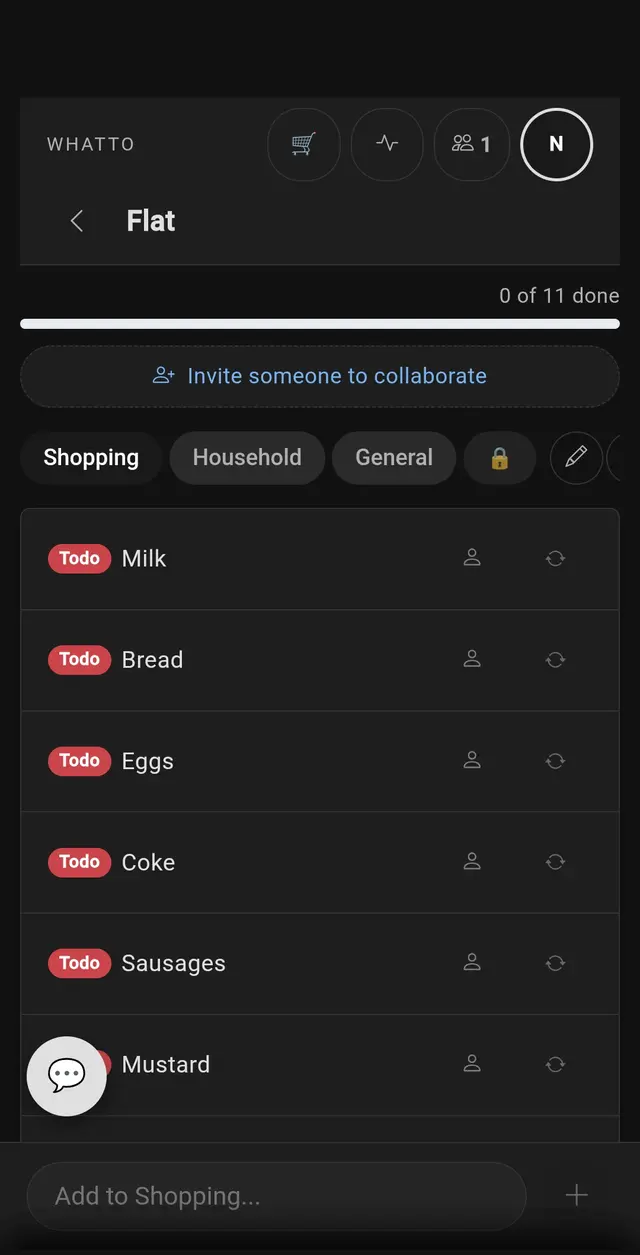 Shared shopping list with real-time sync